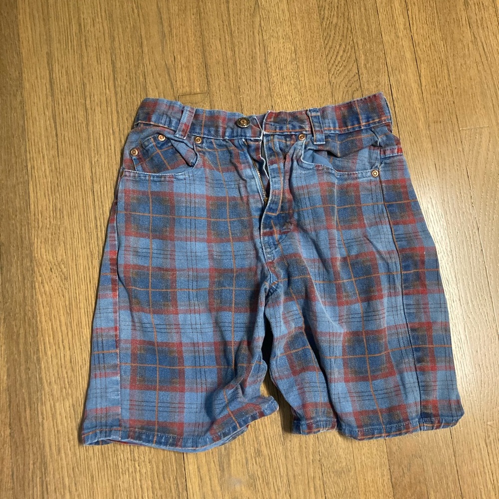 Plaid jean shorts